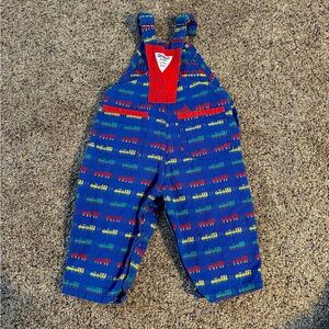 Vintage 80’s OshKosh B'gosh Blue Kids Overalls with Colorful Train Print